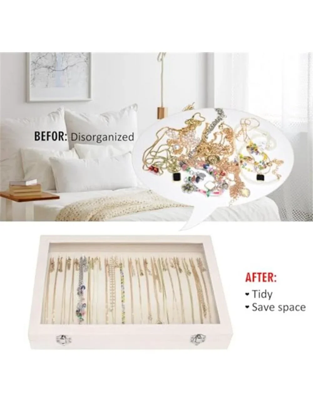 20 Hooks Necklace Organizer,Velvet Necklace Holder Tray with Lid | Jewelry Box